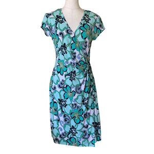 Connected Apparel Peppermint Green Floral Faux Wrap Midi Dress Size S